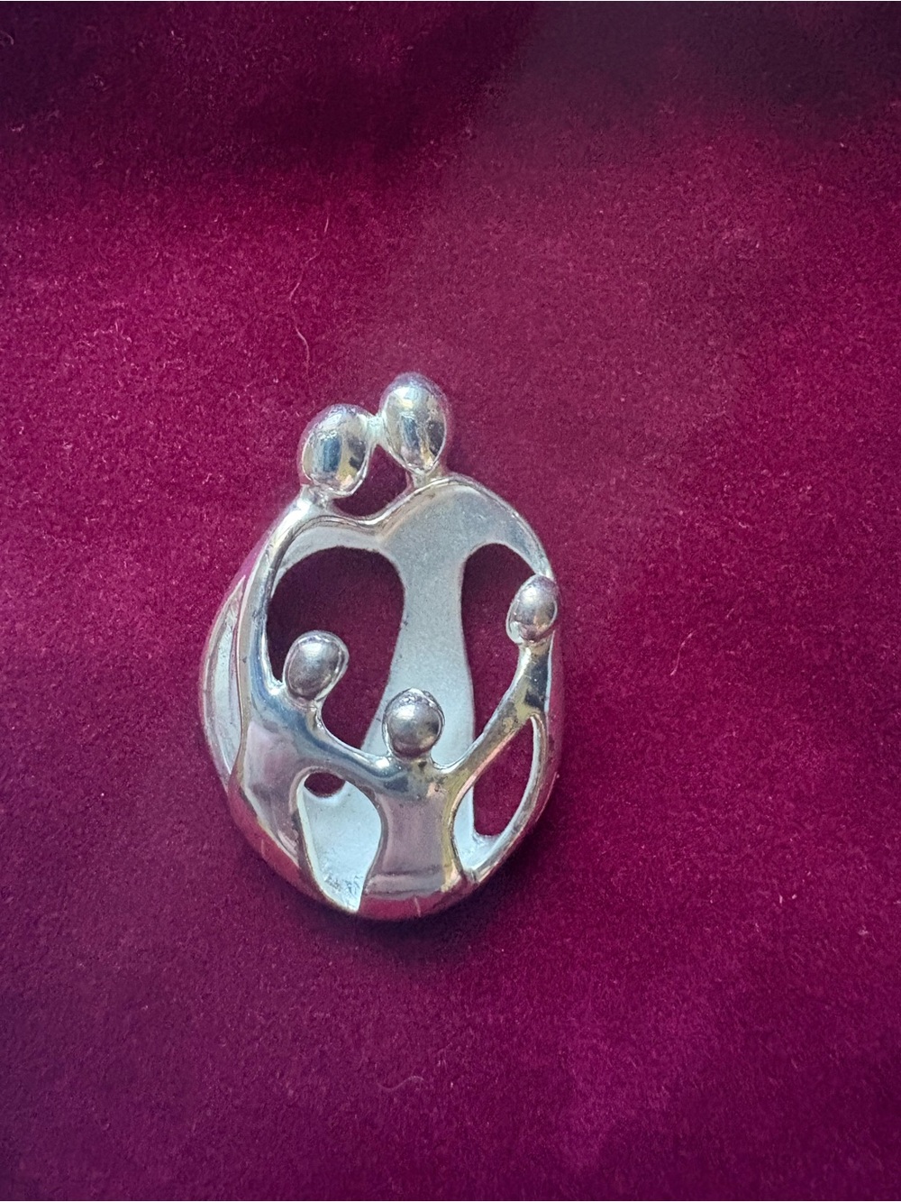 Silver Family Embrace Pendant Necklace Charm